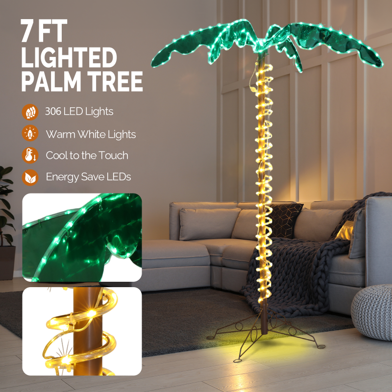 Palm Tree Color Rope GoDecor LED Rope Light Palm Tree with Lighted Holographic Trunk and ...