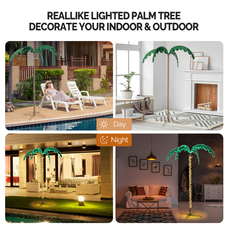 Palm Tree Color Rope GoDecor LED Rope Light Palm Tree with Lighted Holographic Trunk and ...